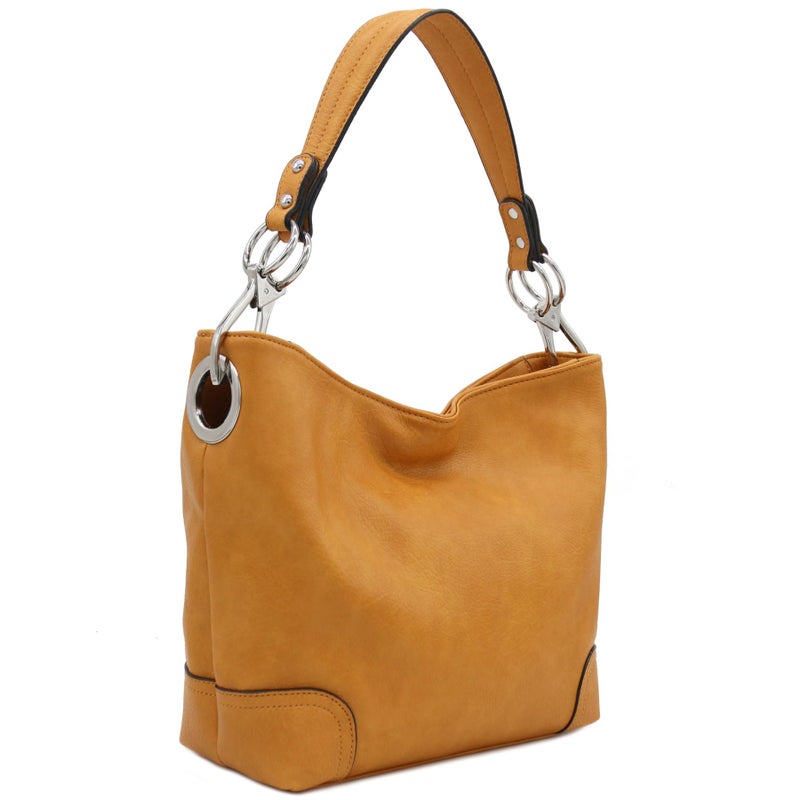 Alyssa Hobo Shoulder Bag with Big Snap Hook Hardware (Mustard) - Image 1